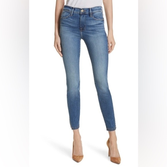 FRAME Le High Skinny Slit Studded Jeans Hazelwood 30 - Picture 5 of 14